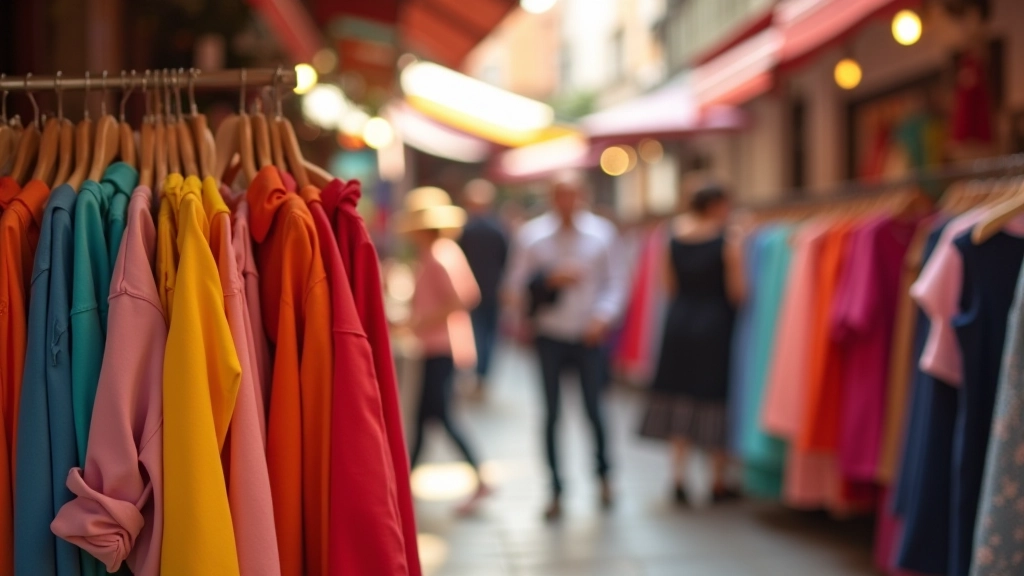 Türkiye pazarında uygun fiyatlı moda tezgahları, renkli kıyafetler ve alışveriş sahneleri