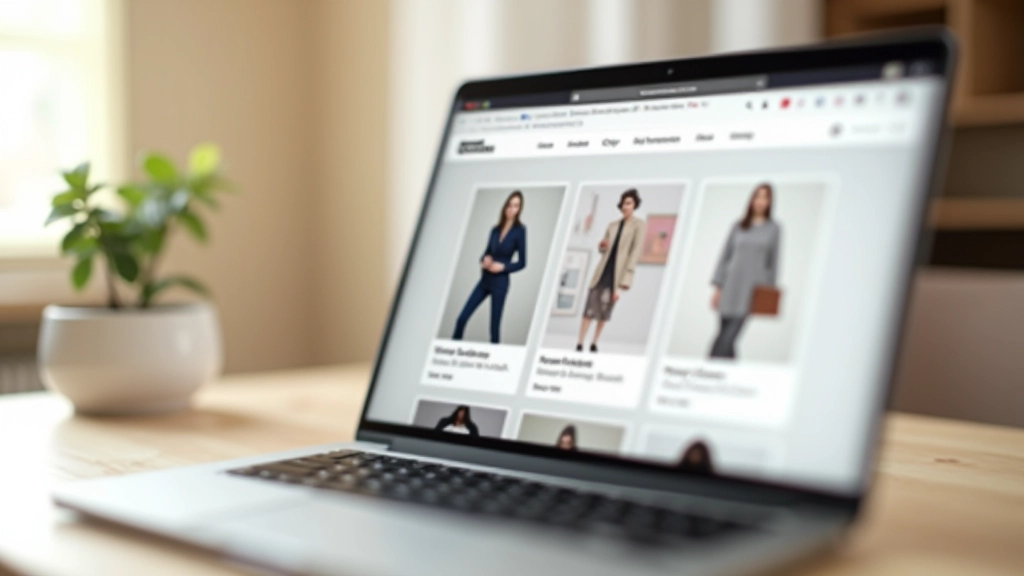 Bilgisayar ekranında online alışveriş sitesi, moda ürünleri ve sepet simgesi