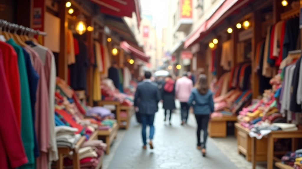 Türkiye pazarında renkli tekstil ve kıyafet tezgahları, satıcılar ve alışveriş yapan müşteriler